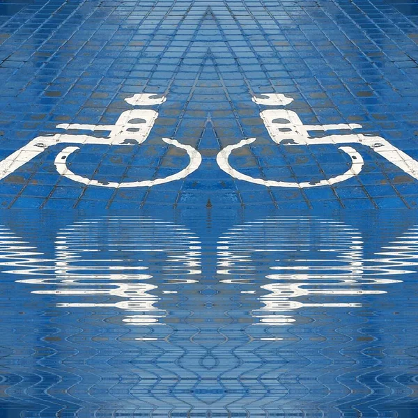 White Disabled Blue Background Road Pattern Rain Ripple Effect Water — Stock Photo, Image