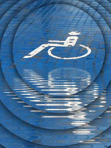 White Disabled Blue Background Road Pattern Rain Ripple Effect Water — Stock Photo, Image