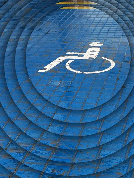 White Disabled Blue Background Road Pattern Rain Ripple Effect Water — Stock Photo, Image