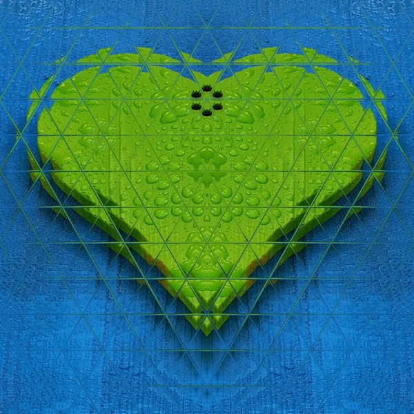 Variações Coração Verde Vívido Com Gotas Lágrima Padrões Fundo Azul — Fotografia de Stock