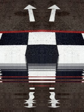 Siyah beyaz satranç tahtası ve yaya bölgesinde beyaz oklu soyut desenler ve tasarım