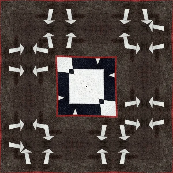 Абстрактные Узоры Дизайн Черно Белой Шахматной Доской Белой Стрелкой Пешеходной — стоковое фото