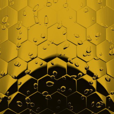 Siyah zemin üzerinde parlak sarı altıgen desenler. Karmaşık şekiller ve tasarımlar meydana getiriyorlar.