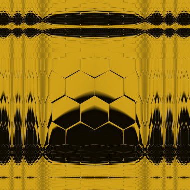 Siyah zemin üzerinde parlak sarı altıgen desenler. Karmaşık şekiller ve tasarımlar meydana getiriyorlar.