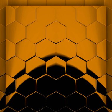 Siyah zemin üzerinde parlak sarı altıgen desenler. Karmaşık şekiller ve tasarımlar meydana getiriyorlar.