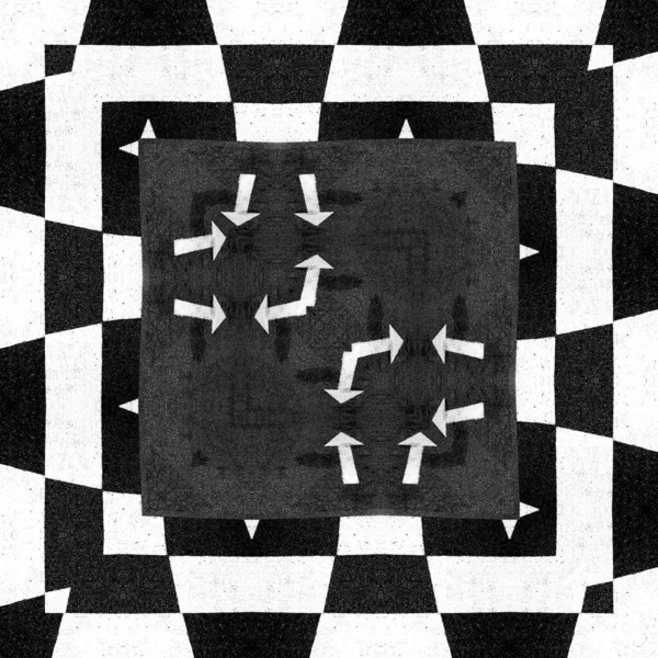 Abstracte Patronen Ontwerp Met Zwart Wit Schaakbord Met Witte Pijl — Stockfoto
