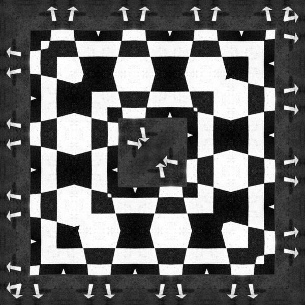 Abstracte Patronen Ontwerp Met Zwart Wit Schaakbord Met Witte Pijl — Stockfoto