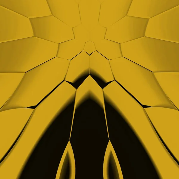 Siyah Zemin Üzerinde Parlak Sarı Altıgen Desenler Karmaşık Şekiller Tasarımlar — Stok fotoğraf