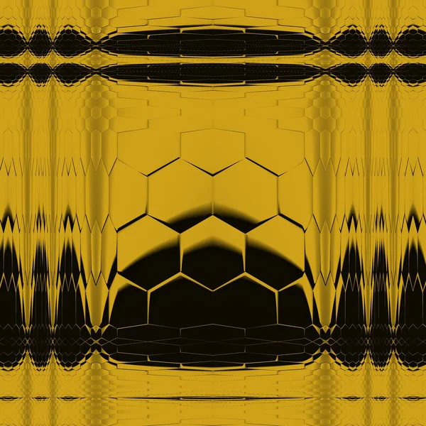 Siyah zemin üzerinde parlak sarı altıgen desenler. Karmaşık şekiller ve tasarımlar meydana getiriyorlar.