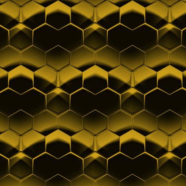 Siyah zemin üzerinde parlak sarı altıgen desenler. Karmaşık şekiller ve tasarımlar meydana getiriyorlar.