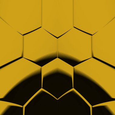 Siyah zemin üzerinde parlak sarı altıgen desenler. Karmaşık şekiller ve tasarımlar meydana getiriyorlar.