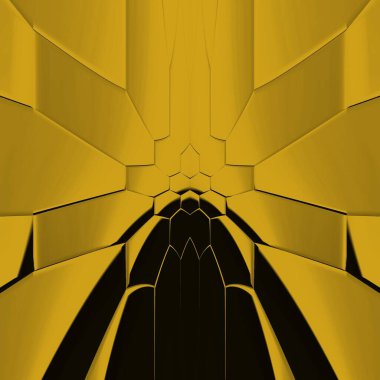 Siyah zemin üzerinde parlak sarı altıgen desenler. Karmaşık şekiller ve tasarımlar meydana getiriyorlar.