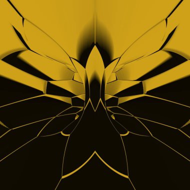 Siyah zemin üzerinde parlak sarı altıgen desenler. Karmaşık şekiller ve tasarımlar meydana getiriyorlar.