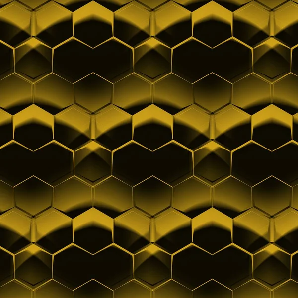 Patrones Hexagonales Oro Amarillo Brillante Sobre Fondo Negro Que Generan — Foto de Stock