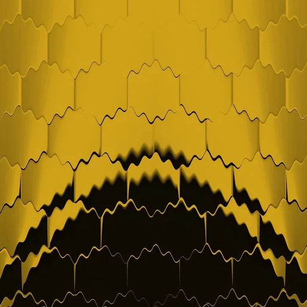 Siyah zemin üzerinde parlak sarı altıgen desenler. Karmaşık şekiller ve tasarımlar meydana getiriyorlar.