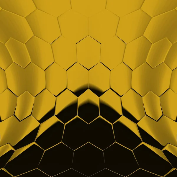 Motifs Hexagonaux Jaune Brillant Sur Fond Noir Générant Nombreuses Formes — Photo