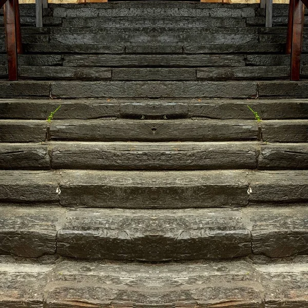 Pattern Traditional Handmade Wooden Stairs Blackened Age Weathering — Stock Photo, Image