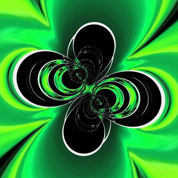 Vele Variaties Neon Groen Geometrische Symmetrische Patronen Zwarte Achtergrond Met — Stockfoto