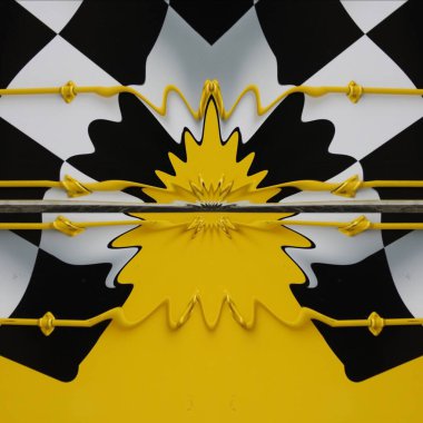 Geleneksel motor sporu, parlak sarı arkaplan desenleri ve tasarımları üzerine bayrak kazanan simge