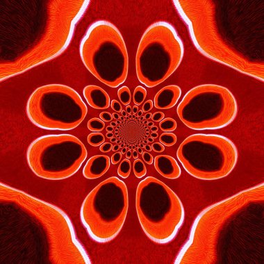 Geometrik şekiller ve tasarımlar koyu kırmızı ve beyaz kenarlı turuncu ve canlı