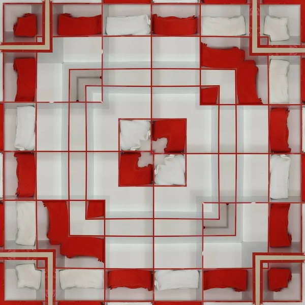 Прямоугольная Геометрическая Конструкция Хранения Пляжа Бассейна Красные Белые Полотенца — стоковое фото