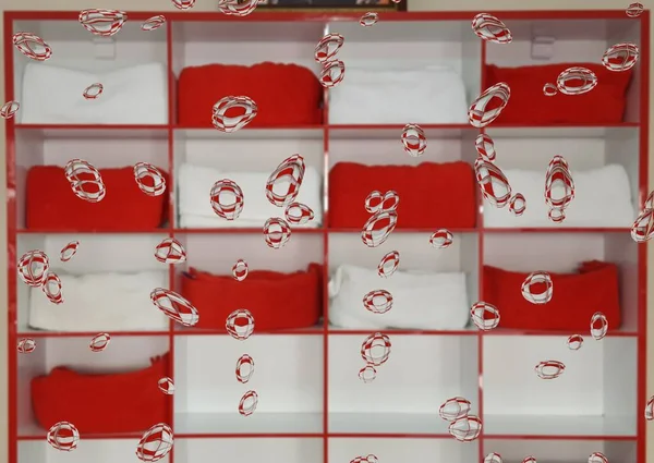 Rectangular Geometric Storage Design Beach Pool Red White Towels — Stock Photo, Image