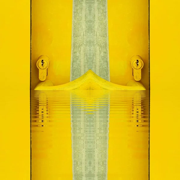 生动的黄色半圆形门把手图案与设计的三维图解 — 图库照片