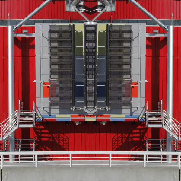 Close Porta Entrada Vermelha Preta Para Local Industrial Com Tubos — Fotografia de Stock