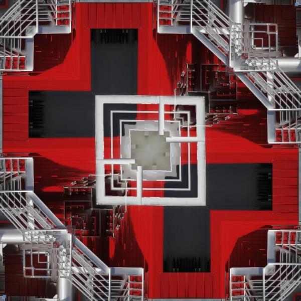 Крупным Планом Красных Черных Входных Дверей Промышленную Площадку Серебряными Серыми — стоковое фото