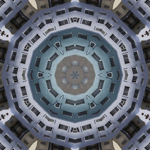 Kaleidoskopisches Sechseckiges Mosaikmuster Basierend Auf Sich Wiederholenden Fenstern Und Anderen — Stockfoto
