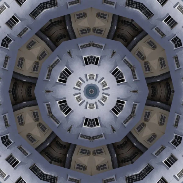 Kalejdoskopiskt Hexagonalt Format Mosaikmönster Baserat Repeterande Fönster Och Andra Arkitektoniska — Stockfoto