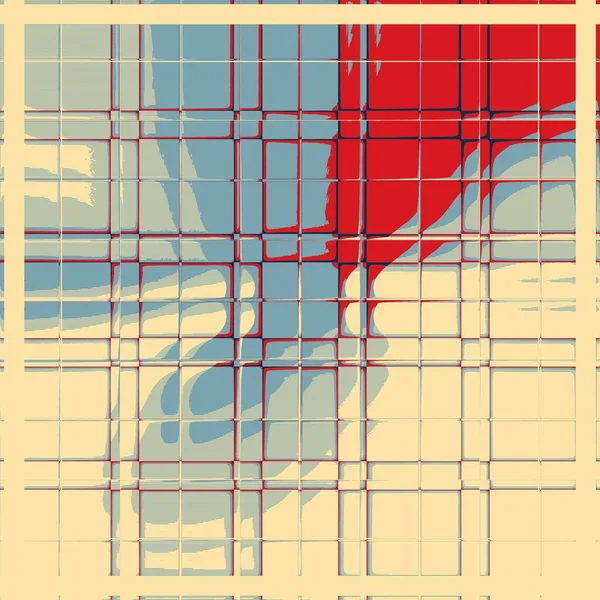 灰色のベージュと赤のカットアウトパターンと幾何学的な形状のアール デコのレトロな色でスタイルのようにキルト — ストック写真