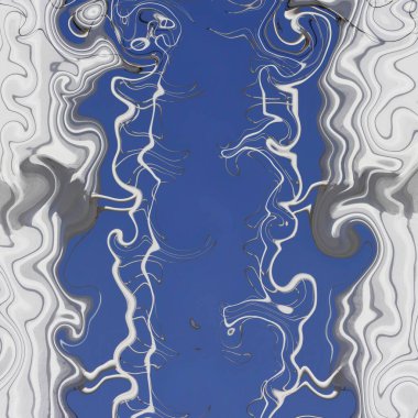 Yan girişi olan beyaz sanayi bacası. Bulutsuz mavi gökyüzü. Geometrik desenleri ve tasarımları var.