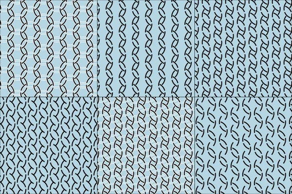 シームレスなパターンリングのセット背景から分離黒白を一緒にツイスト曲線をラップ — ストックベクタ