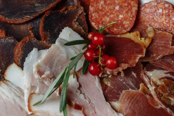 Mix Sliced Meat White Plate — Stock Photo, Image