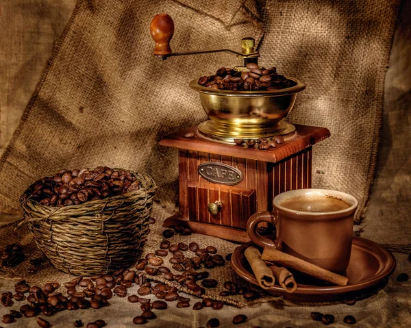Daráló Egyéb Kiegészítők Kávé Egy Régi Stílusú Kép Stock Fotó