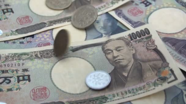 日本日元兑日圆下跌1000和10000日元背景 超慢动作 120 Fsp 与声音 — 图库视频影像