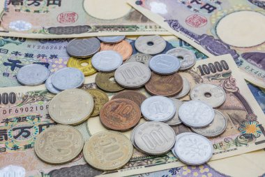 Japon yeni banknot ve Japon yeni konsept arka plan sikke