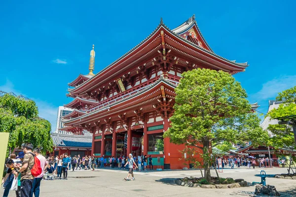 Asakusa, Tokyo Japonya - 9 Haziran 2018: Güzel doğal Asakusa tapınak Sensoji Tapınağı Simgesel Yapı ile büyük kırmızı fener içinde. Sensoji Tokyo'nun en ünlü ve popüler turistik ve yöre halkı için tapınaktır