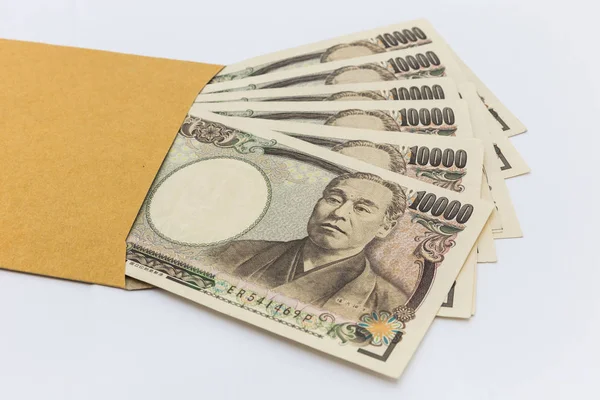 Billets Japonais 000 Yen Dans Une Enveloppe Marron Pour Donner — Photo