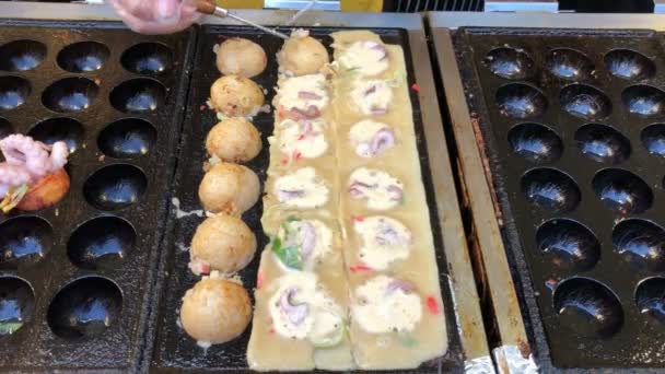 Cozinhar Bola Forma Bolinho Comida Rua Prato Lanche Frito Com — Vídeo de Stock