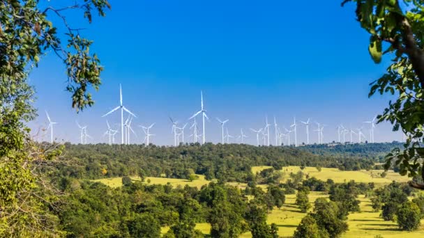 Timelapse Wind Turbine Farm Beautiful Nature Blue Sky Blackground Generating — Stock Video