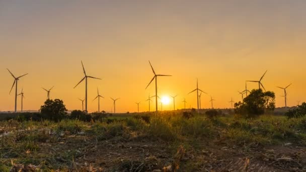 Timelapse Wind Turbine Farm Beautiful Nature Sunset Time Generating Electricity — Stock Video
