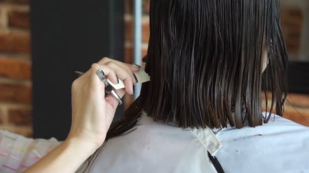 Närbild Händer Kvinnan Barber Skicklig Frisör Gör Frisyr För Ung — Stockvideo