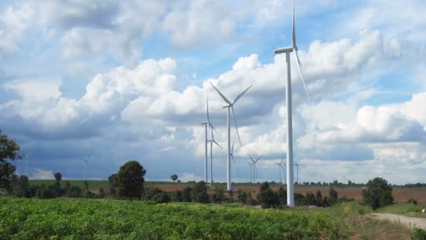 Wind Turbine Farm Beautiful Nature Blue Sky Blackground Generating Electricity — Stock Video