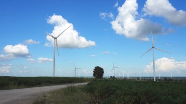 Wind Turbine Farm Beautiful Nature Blue Sky Blackground Generating Electricity — Stock Video