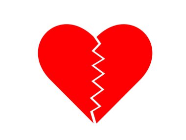 Beyaz arka planda kırmızı kırık kalp vektör simgesi