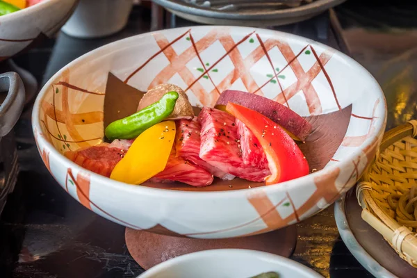 Carne Fresca Cruda Vacuno Wagyu Carne Cortada Cubitos Wagyu Japonés —  Fotos de Stock