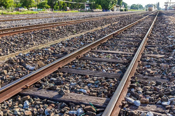 Old Train Railroad Tracks Wooden Backing Countryside Thailand — Stock Photo, Image