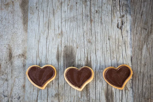 Chocolate Heart Wooden Background Gift Valentine Day Love Select Focus — ストック写真